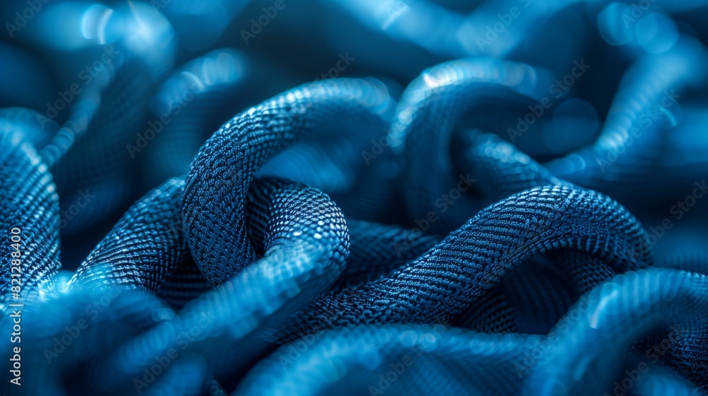 Blue fabric with pattern resembling chain Blue fabric with pattern resembling chain
