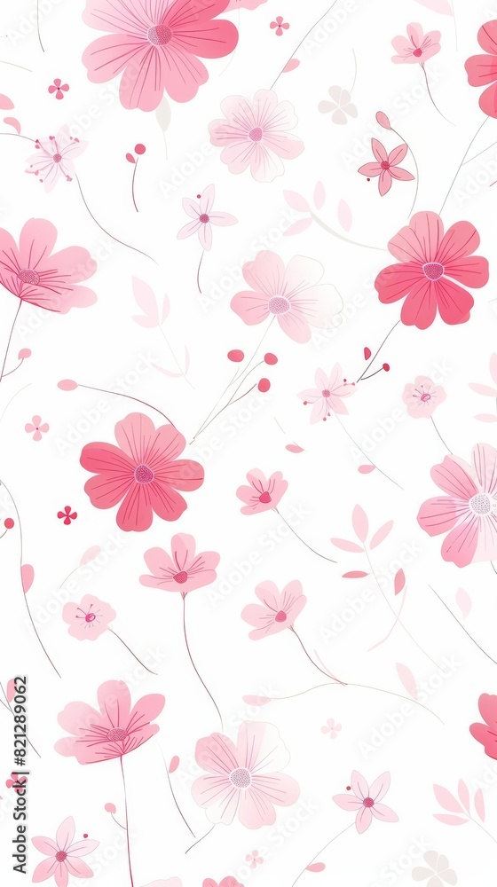 Background minimalistic pattern from little pink flowers on a white, flat design, generated with ai