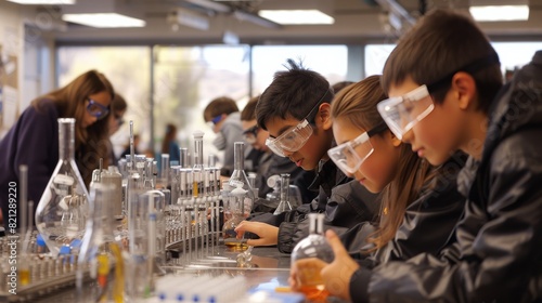 Children in Glasses Working in a Lab
