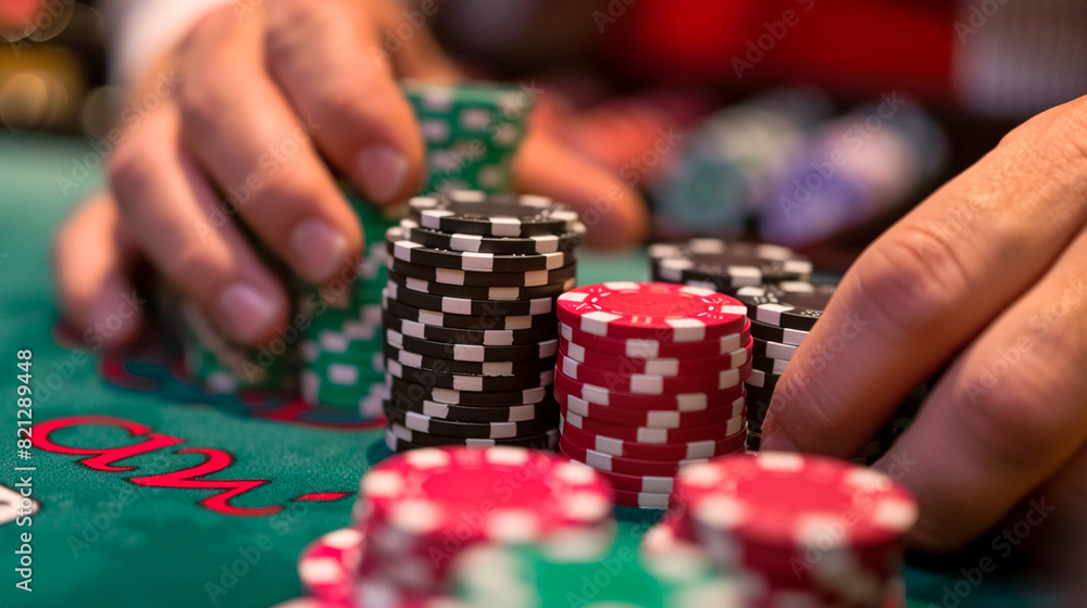 Male hands holding poker chips