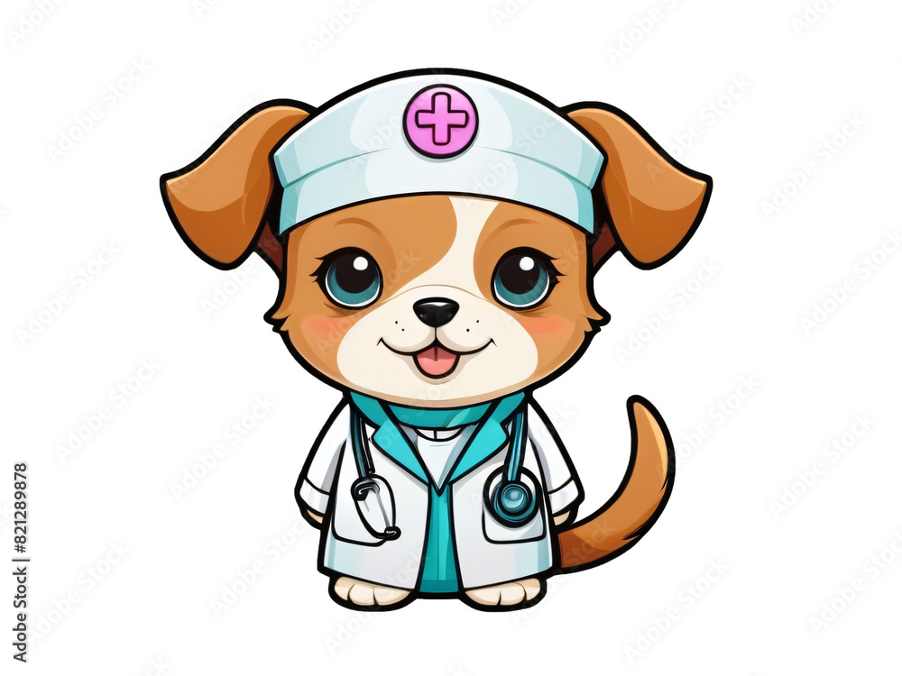 Fototapeta premium png stickers no background cute kawaii dog doctor