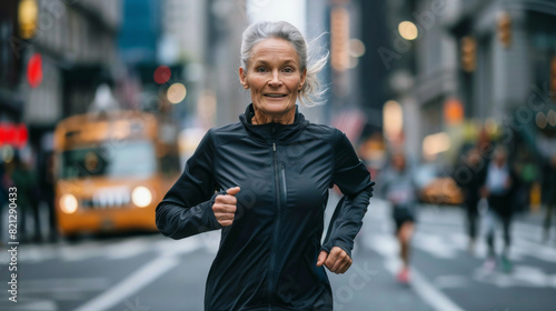 Woman Running Down City Street