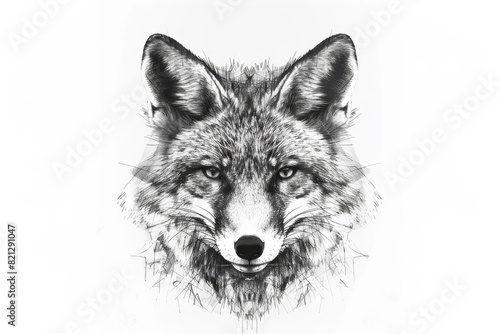 Symmetrical Fox Head A Striking Black and White Portrait of a Wily Forest Dweller