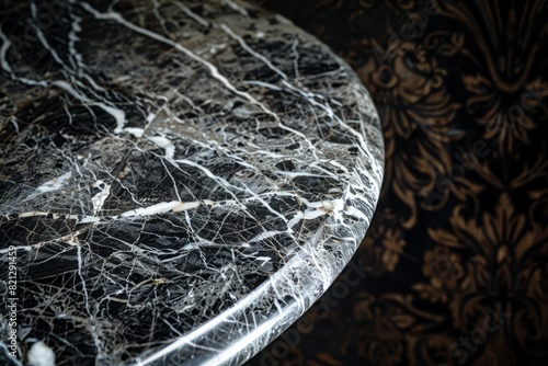 Polished Black Marble Table with Rich Textures