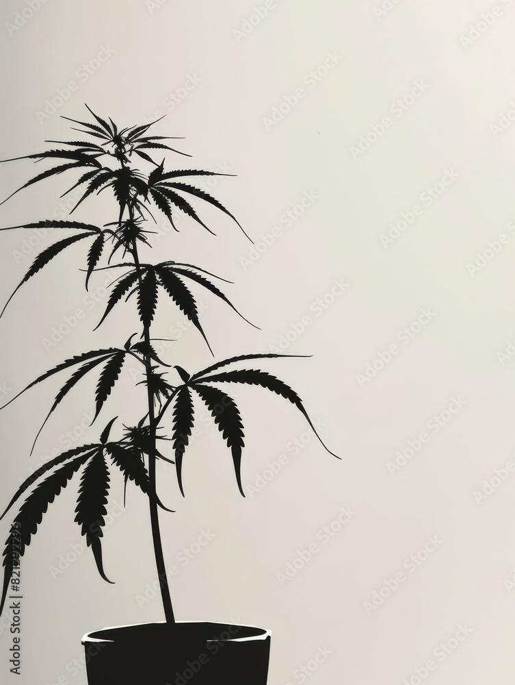 Obraz premium silhouette of a growing cannabis plant, against a plain background, generated with AI