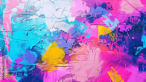 Abstract Painting in Pink  Blue  and Yellow