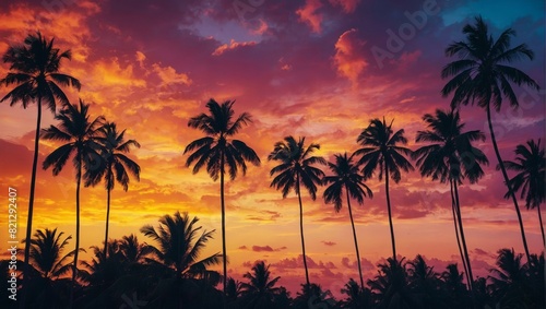 Tropical sunset with palm trees © hassani