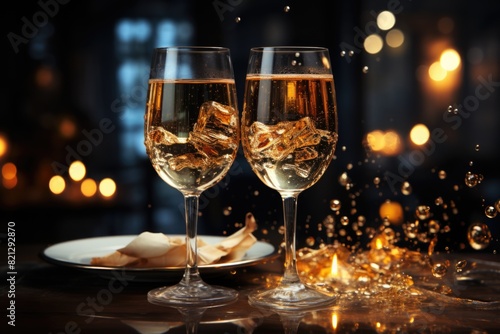 New Year s celebration concept with two champagne cups  generative IA