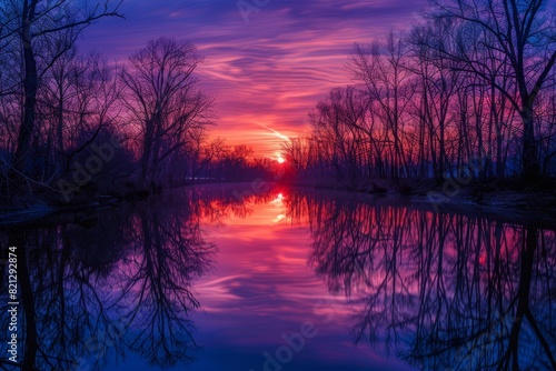 Vibrant Sunset Over Tranquil River, Panoramic View © Ilia Nesolenyi