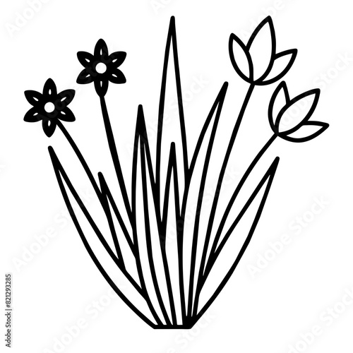 Chives and Flowers  Line Drawing Vector - for backgrounds  greeting cards  touch of nature