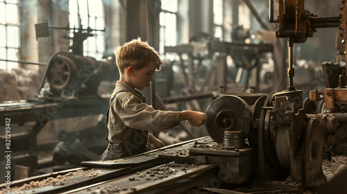 June 12 is World Day Against Child Labor. A little boy works at a machine in a factory