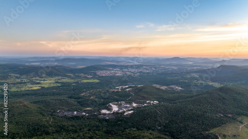 Pirenopolis in Goias, Brazil. Aerial view during sunset..