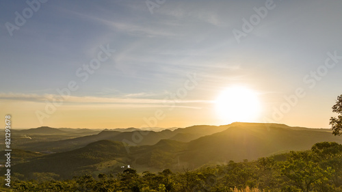 Pirenopolis in Goias, Brazil. Aerial view during sunset..