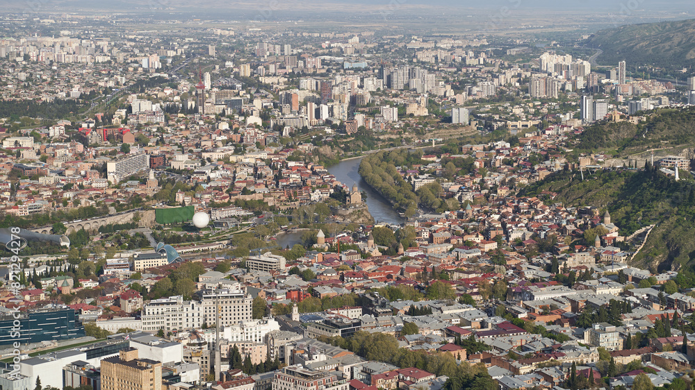 View of beautiful Tbilisi Old Town and Kura river from Mount Mtatsminda