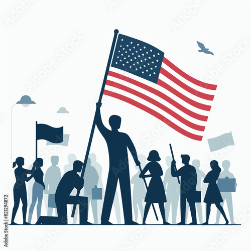 Vector of a group of people demonstrating with a simple flat design style
