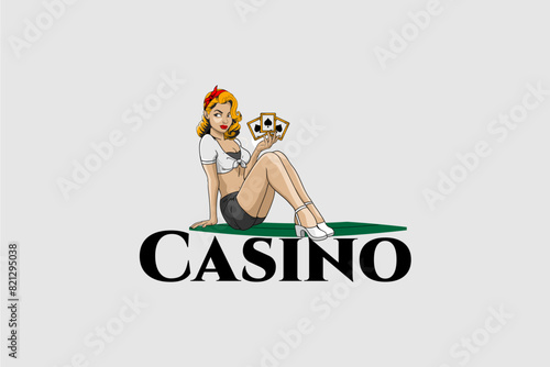 sexy women on blackjack table cartoon character vector template