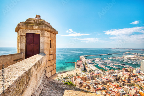 Fototapeta Santa Barbara Castle with Alicante Panorama Aerial View, Alicante