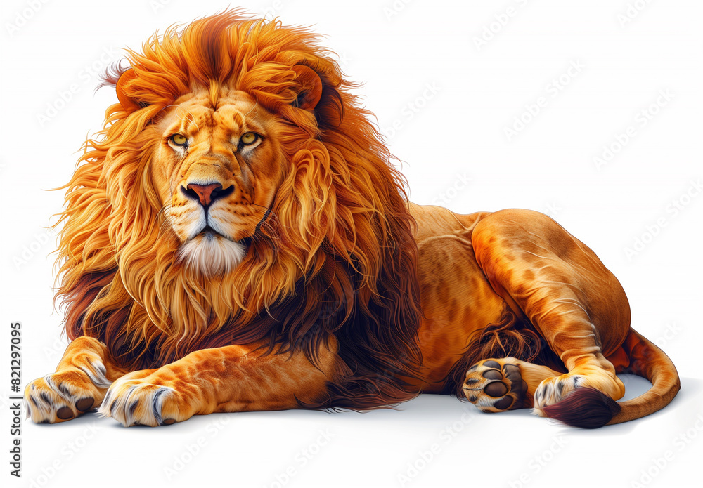 Obraz premium Graceful lion with a regal presence gazes intensely against a clean white backdrop
