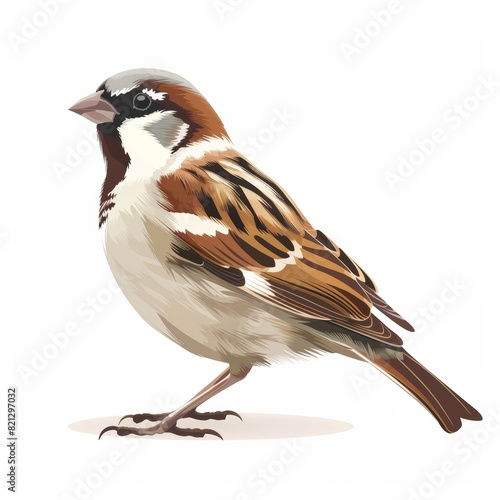 Colorful Eurasian Tree Sparrow Perched on White Background Generative AI photo