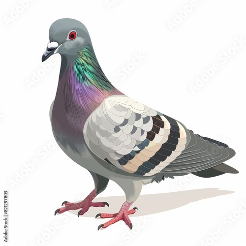 Colorful Rock Pidgeon Bird Illustration on White Background Generative AI photo