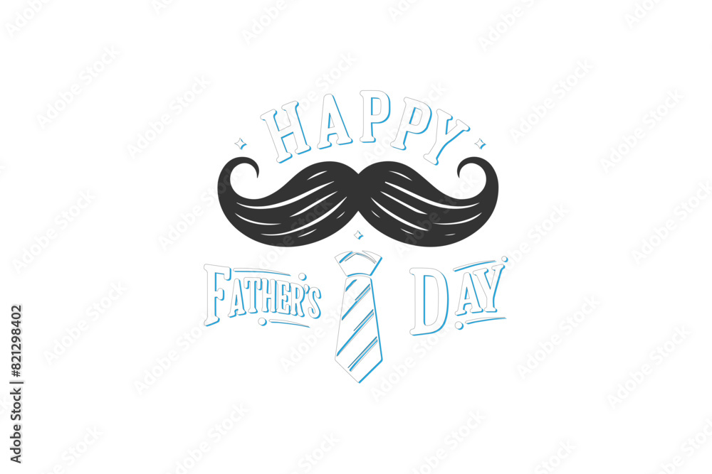 Obraz premium Father's Day greeting card in blue tones with plaid men's tie, Fathers Day illustration for banner, fashion ads, poster, vector graphics,typography
