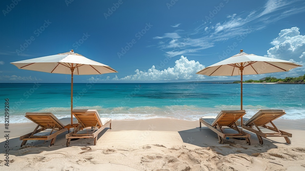 Two Lawn Chairs and Two Umbrellas on a Beach