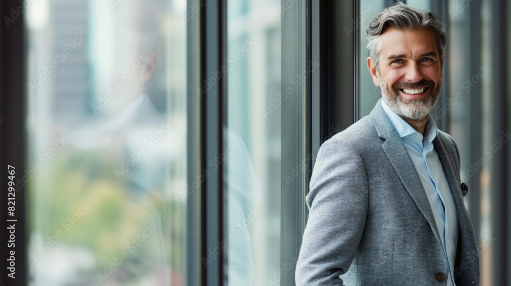 Confident Mature Business Professional Smiling in Office Setting Stock Photo for Corporate Branding and Professional Marketing Materials Confident Mature Business Professional Smiling in Office Setting Stock Photo for Corporate Branding and Professional Marketing Materials