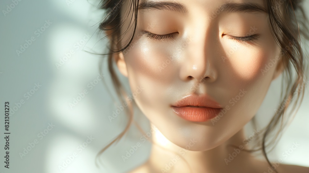 Healthy Beauty Skin of a Korean Woman, Detailed Close-Up Showcasing Radiant and Smooth Complexion for Skincare and Beauty Industry.