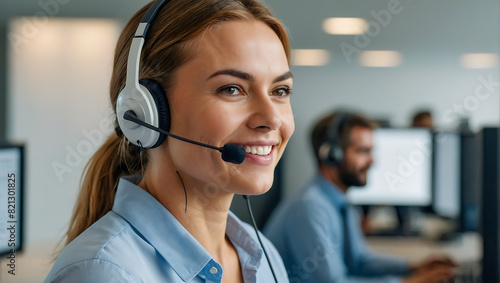 Portrait of a smiling Friendly and helpful customer service representative wearing a headset © The A.I Studio
