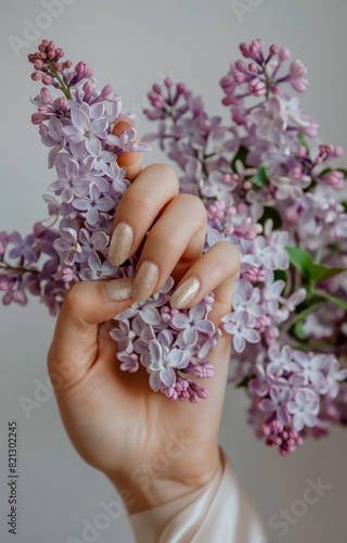 Woman Holding Bunch of Purple Flowers