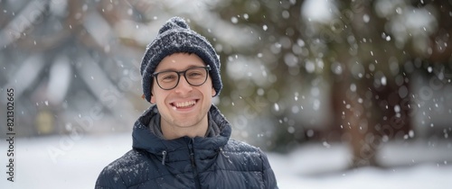 Man Wearing Glasses and Hat in Snow