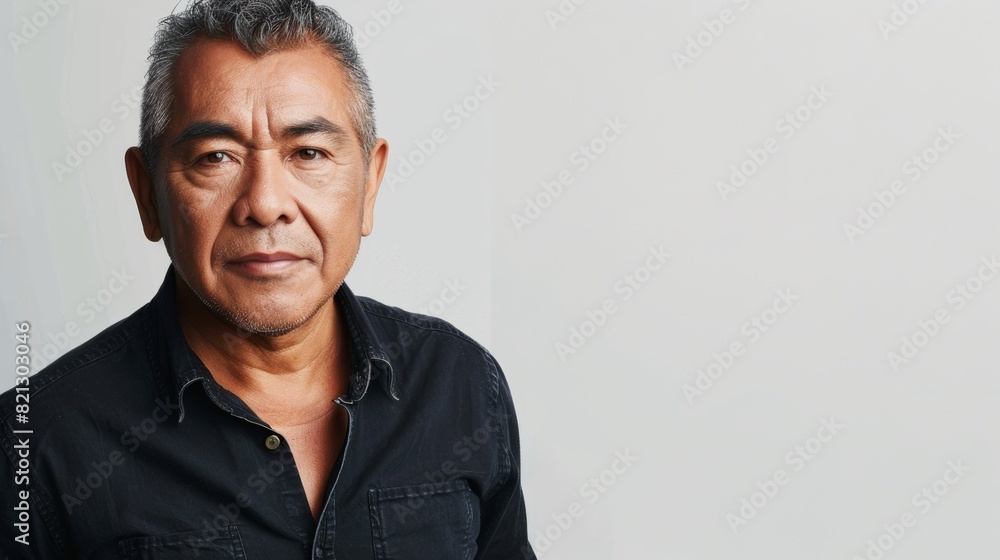 A man in a black shirt staring directly at the camera A man in a black shirt staring directly at the camera