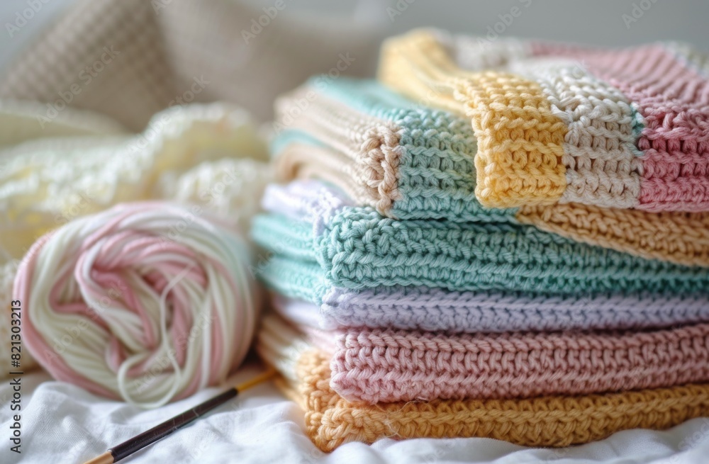 Pile of Crocheted Blankets on Bed Pile of Crocheted Blankets on Bed