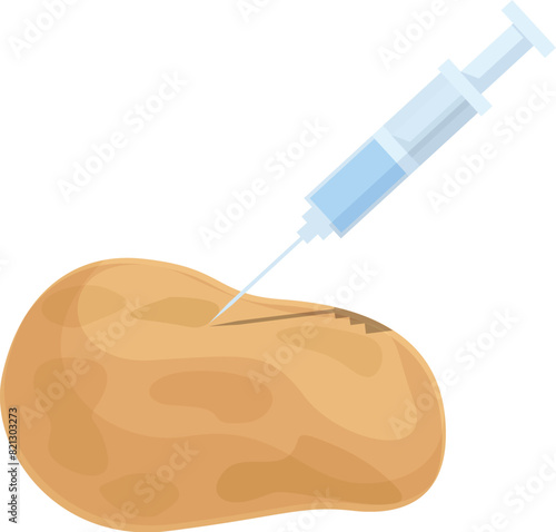 Digital illustration portraying a syringe injecting a substance into a cartoon potato