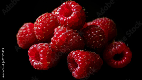 Raspberries on black background