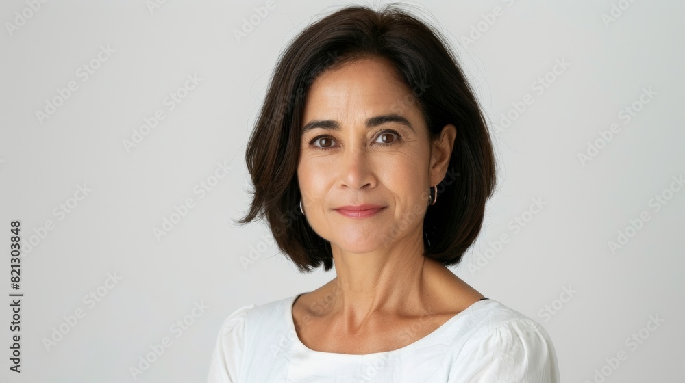 A stylish woman with short hair and a white shirt exudes confidence and elegance A stylish woman with short hair and a white shirt exudes confidence and elegance