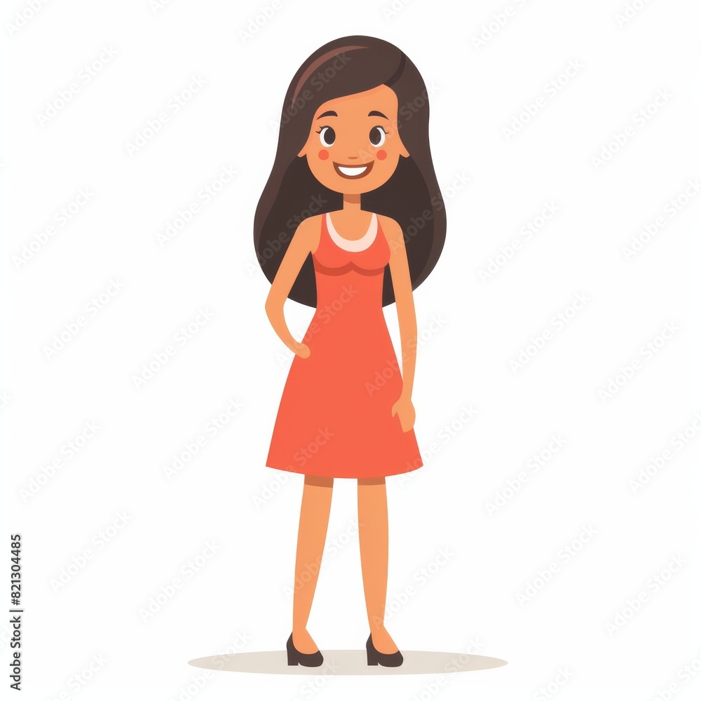 Woman, smiling, full body, flat design. simple outline. solid color. white background, generated with ai Woman, smiling, full body, flat design. simple outline. solid color. white background, generated with ai