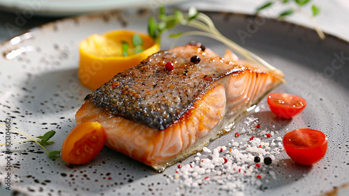 Salmon steak on a luxury plate