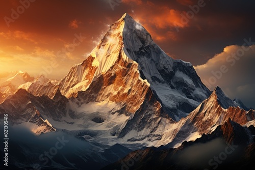 Majestic peak of the mountain enlightened to the dusk generated by, generative IA © Gabriel