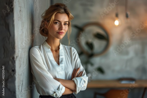 Woman Leaning Against Wall With Arms Crossed