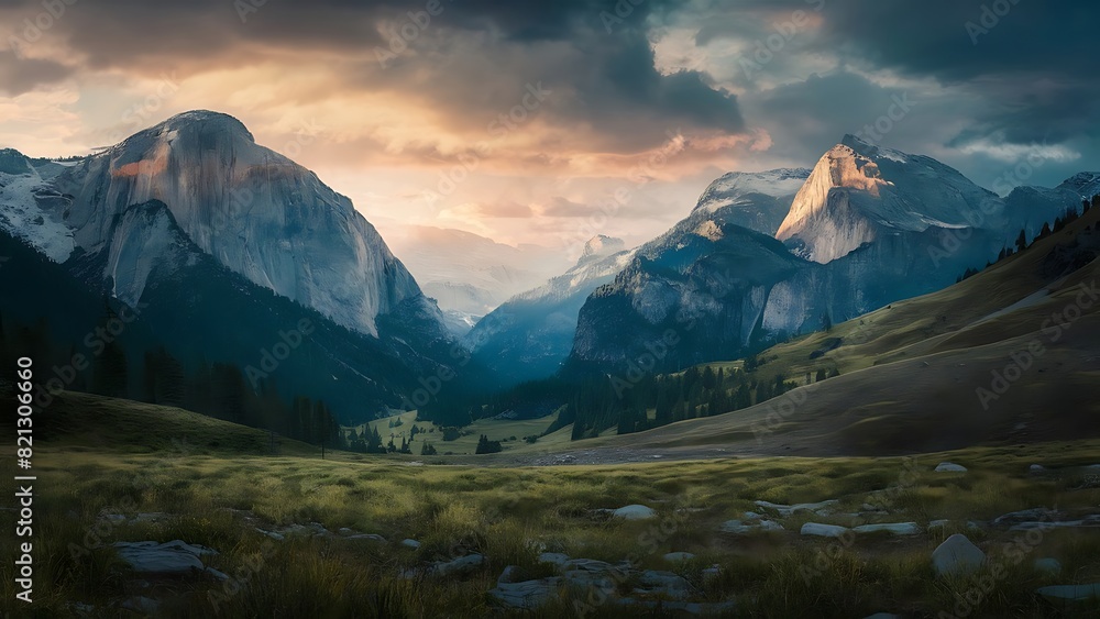 Fototapeta premium Stunning Landscape Photography Majestic Mountains and Serene Rivers