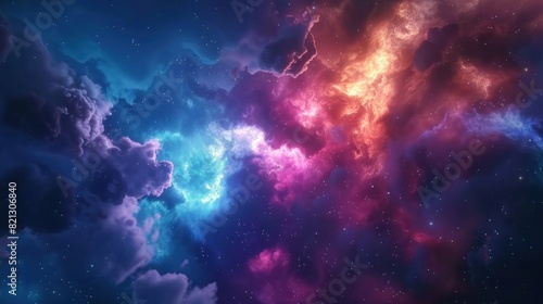 Fantastic supernova Colorful space galaxy cloud nebula scenery background. Generative AI