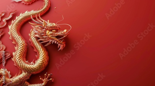 Golden Dragon on Red Background