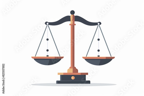 Illustration of balanced justice scales representing equality, fairness, and impartiality in law and court system, with symbols of legal principles and arbitration