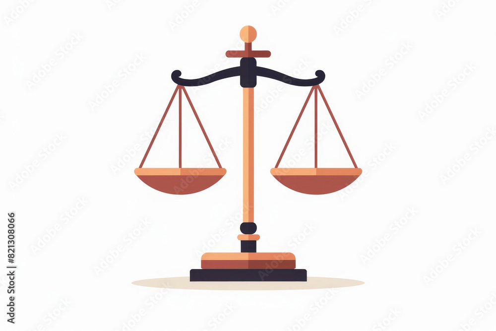 Illustration of balanced scales symbolizing justice and law, depicted against a clean, minimalist background for easy integration Illustration of balanced scales symbolizing justice and law, depicted against a clean, minimalist background for easy integration