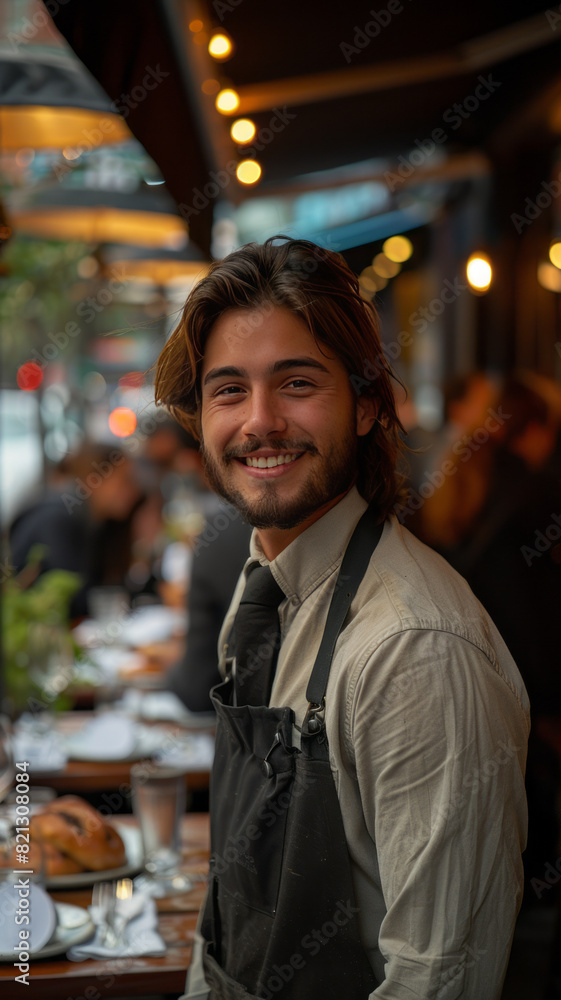 Fototapeta premium working as waiter,generative ai