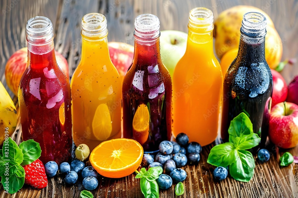 Vibrant Fruits and Vegetables for Juicing and blending Stored in Bottles Vibrant Fruits and Vegetables for Juicing and blending Stored in Bottles