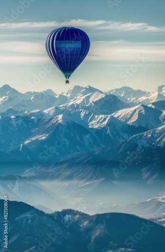 Hot Air Balloon Flying Over Snowy Landscape