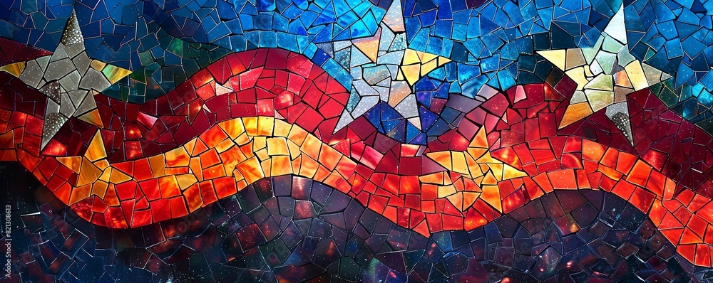 Abstract mosaic of stars and stripes, modern and artistic, with vibrant patriotic colors Abstract mosaic of stars and stripes, modern and artistic, with vibrant patriotic colors