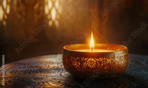 Lit Candle on Table